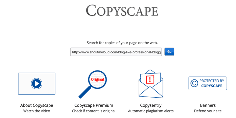 Giao diện của Copyscape