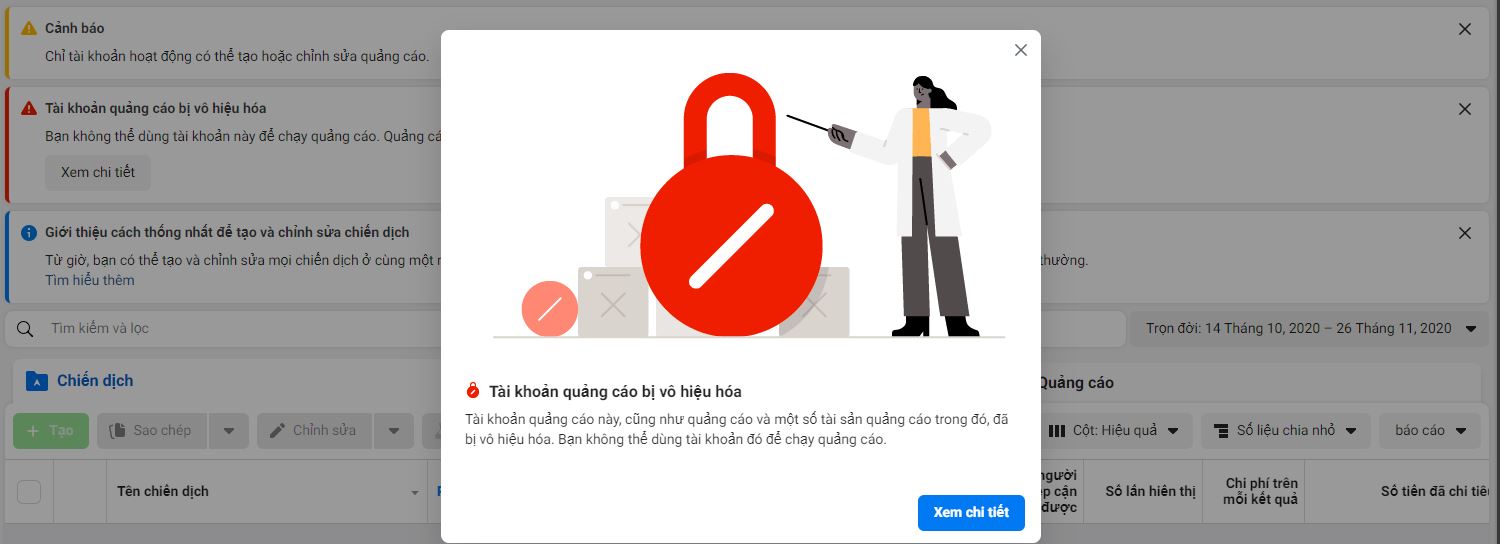 Tài khoản quảng cáo có thể bị khóa nếu vi phạm chính sách